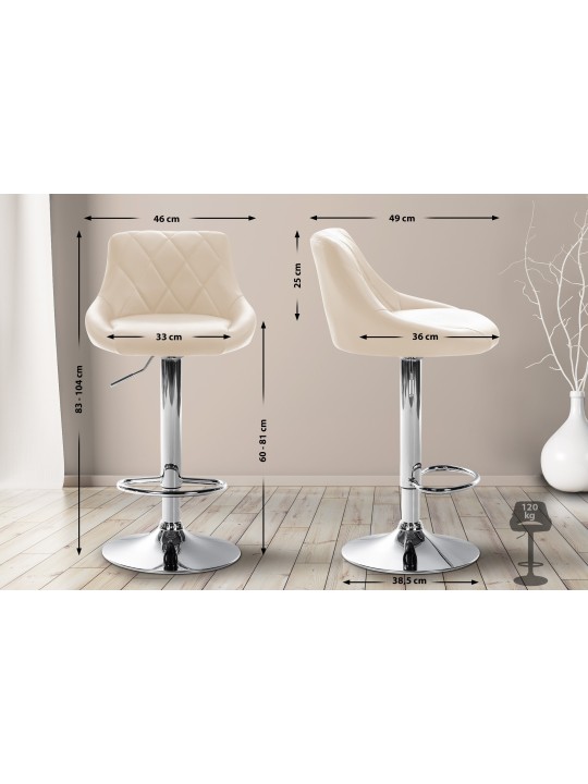 Barkruk Lazio kunstleer chroom, crème