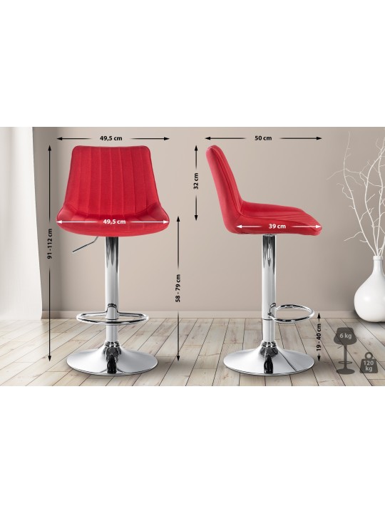 Barkruk Toni stof chroom, rood