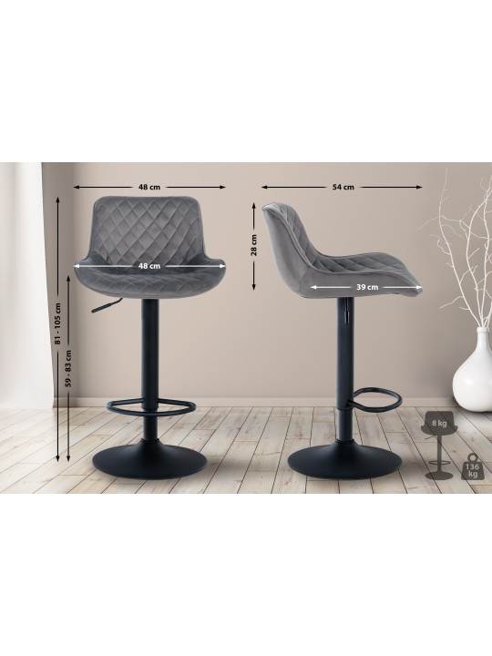 Barkruk Minosa fluweel, donkergrijs