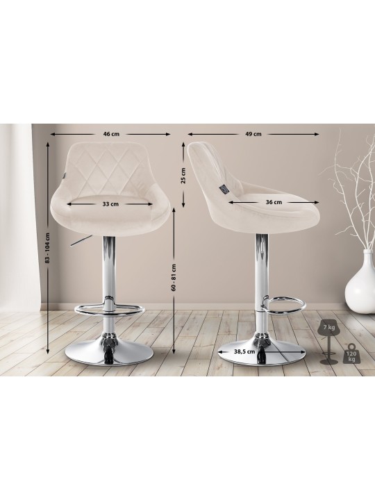 Set van 2 barkrukken Lazio fluweel chroom, crème Set van 2 barkrukken Lazio fluweel chroom, crème