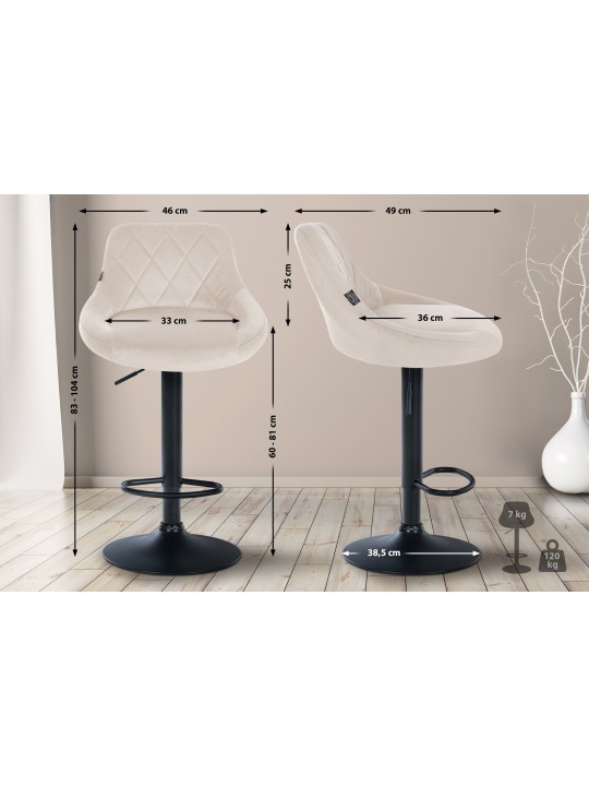 Set van 2 barkrukken Lazio fluweel, crème