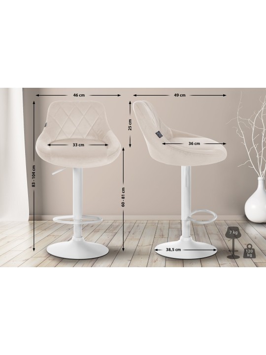 Set van 2 barkrukken Lazio fluweel, crème Set van 2 barkrukken Lazio fluweel, crème