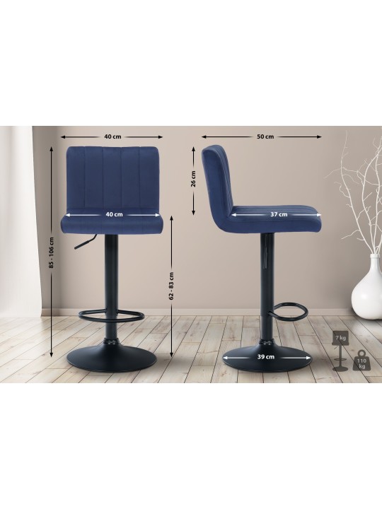 Barkruk Jamie fluweel, blauw