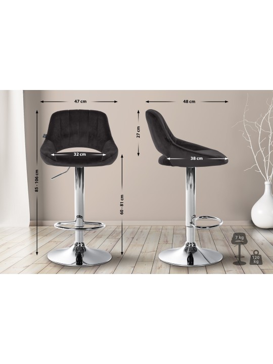 Set van 2 barkrukken Milet fluweel C, zwart Set van 2 barkrukken Milet fluweel C, zwart