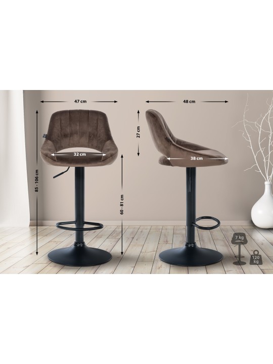 Set van 2 barkrukken Milet fluweel B, bruin