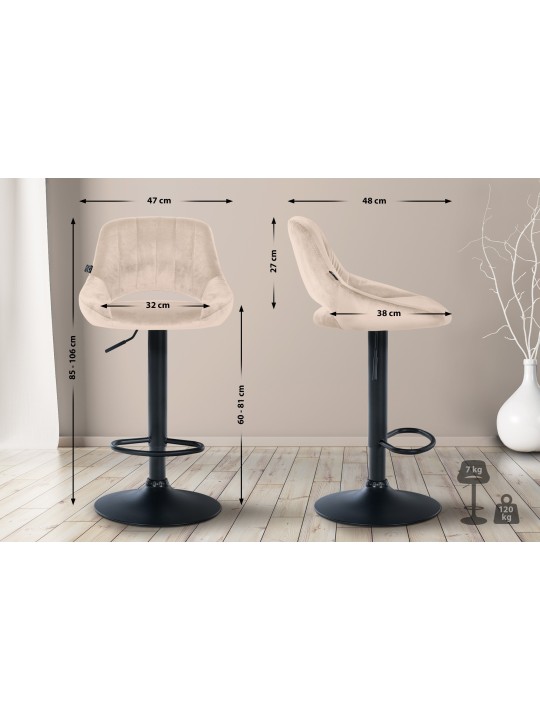 Set van 2 barkrukken Milet fluweel B, crème