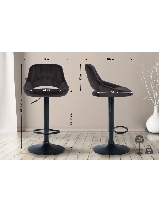 Set van 2 barkrukken Milet fluweel B, zwart Set van 2 barkrukken Milet fluweel B, zwart