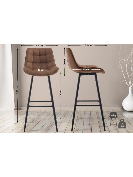 Barkruk Dartford fluweel, bruin