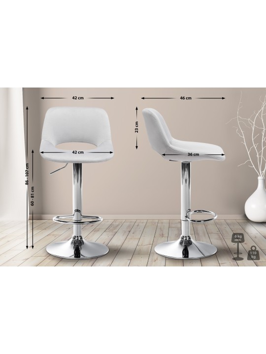 Barkruk Camden fluweel chroom, lichtgrijs Barkruk Camden fluweel chroom, lichtgrijs