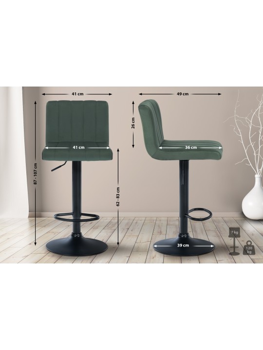 Barkruk Jamie fluweel, groen