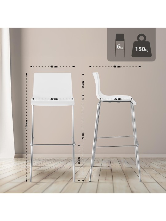 Barkruk Hoover chroom 4-poots frame, wit Barkruk Hoover chroom 4-poots frame, wit