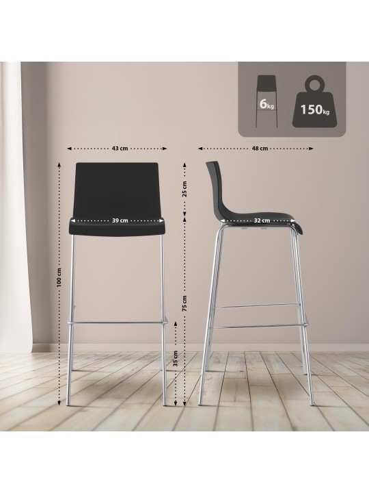 Barkruk Hoover chroom 4-poots frame, zwart Barkruk Hoover chroom 4-poots frame, zwart