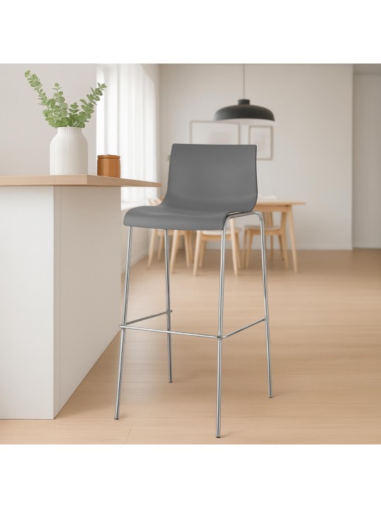 Barkruk Hoover chroom 4-poots frame, grijs Barkruk Hoover chroom 4-poots frame, grijs