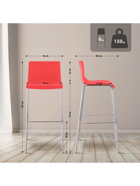Barkruk Hoover chroom 4-poots frame, rood Barkruk Hoover chroom 4-poots frame, rood