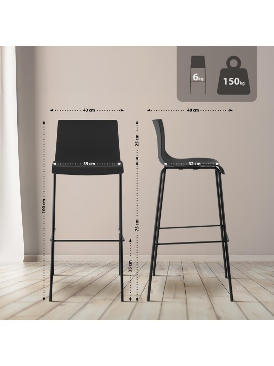 Set van 2 barkrukken Hoover kunststof 4-poots frame, zwart