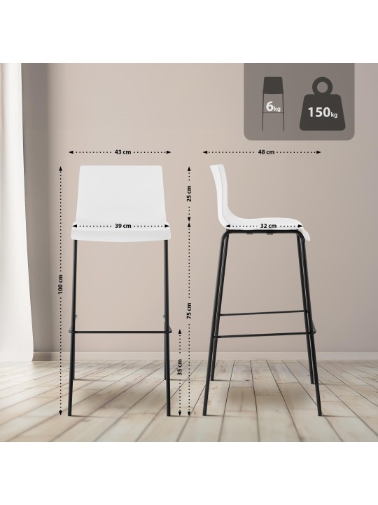 Set van 2 barkrukken Hoover kunststof 4-poots frame, wit