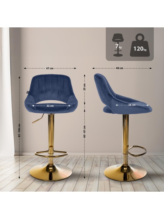 Barkruk Milet fluweel goud, blauw