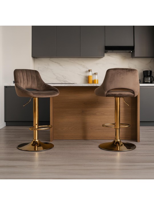 Barkruk Milet fluweel goud, bruin