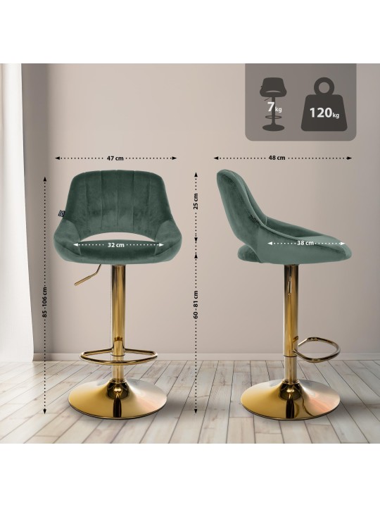Barkruk Milet fluweel goud, groen Barkruk Milet fluweel goud, groen