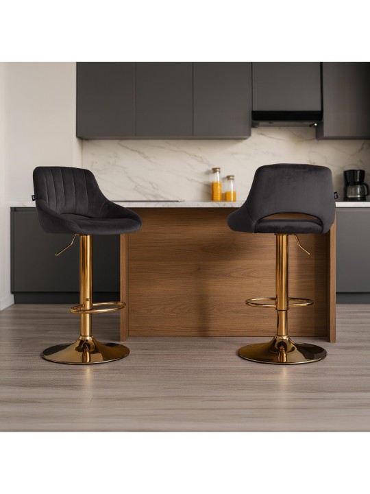 Barkruk Milet fluweel goud, zwart