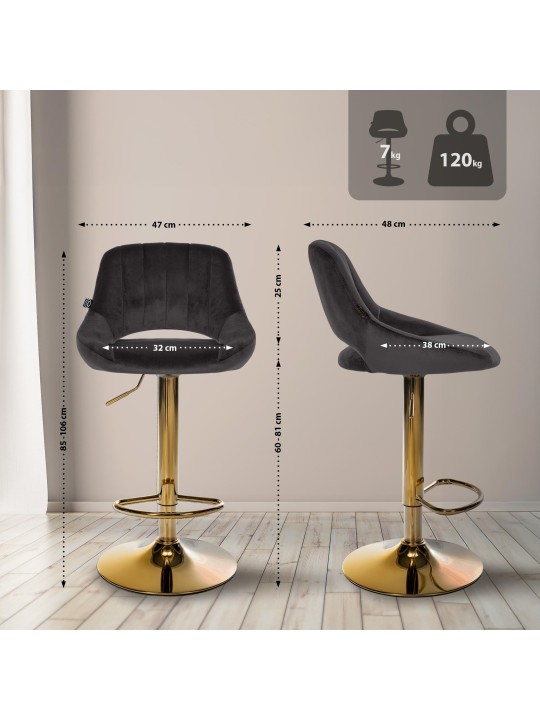 Set van 2 barkrukken Milet Fluweel G, zwart
