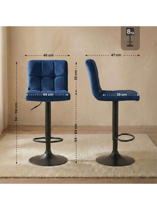 Barkruk Peru fluweel, blauw