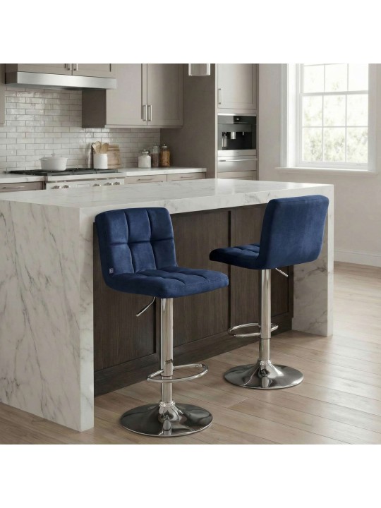 Barkruk Peru fluweel chroom, blauw