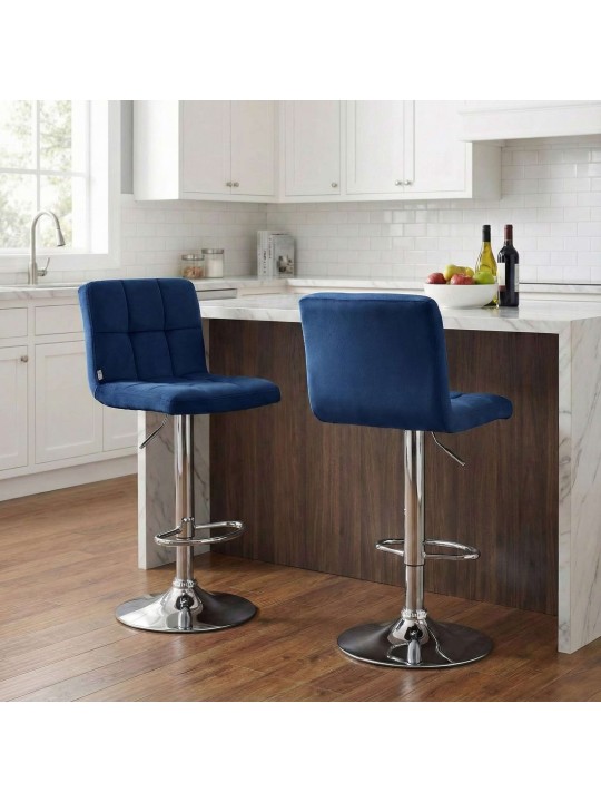 Barkruk Peru fluweel chroom, blauw