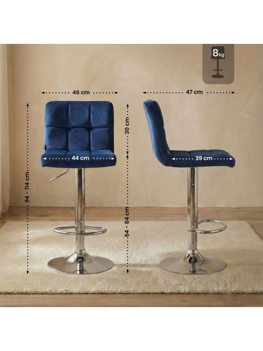 Barkruk Peru fluweel chroom, blauw