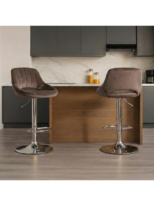 Barkruk Milet fluweel chroom, bruin