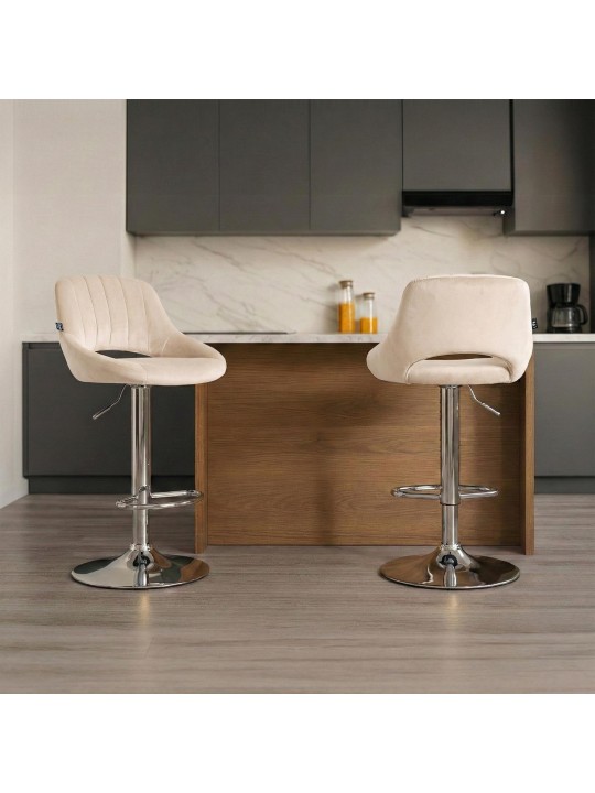 Barkruk Milet fluweel chroom, crème