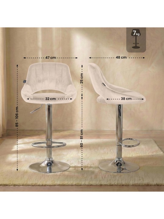 Barkruk Milet fluweel chroom, crème