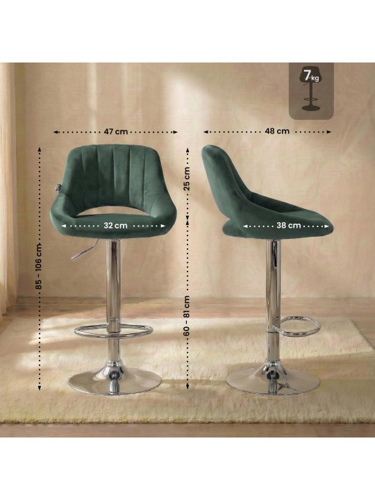 Barkruk Milet fluweel chroom, groen