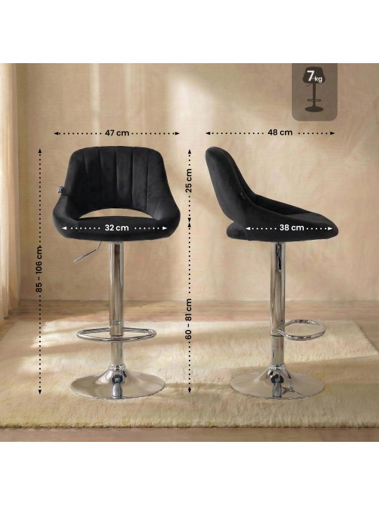 Barkruk Milet fluweel chroom, zwart