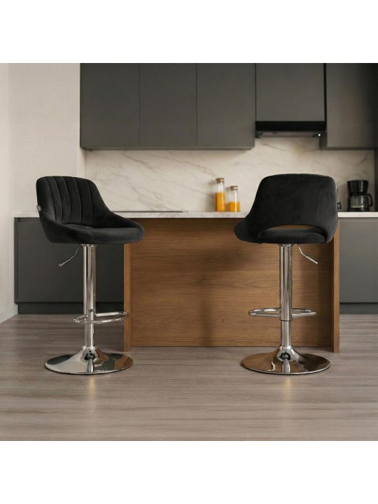 Barkruk Milet fluweel chroom, zwart