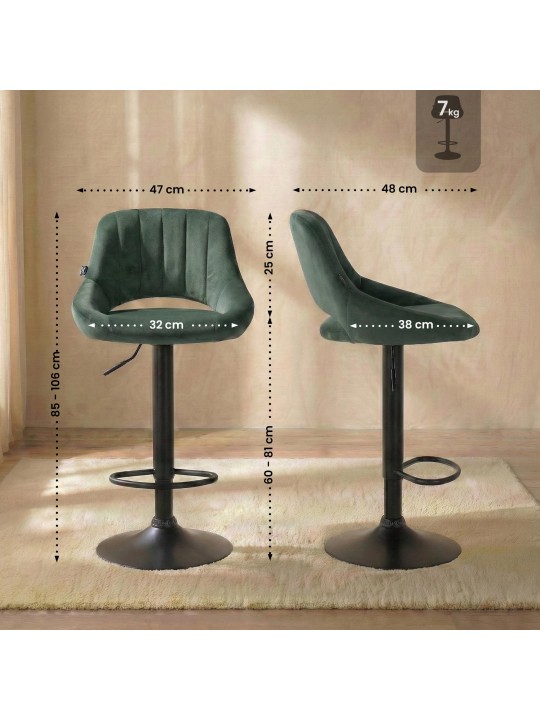 Barkruk Milet fluweel, groen