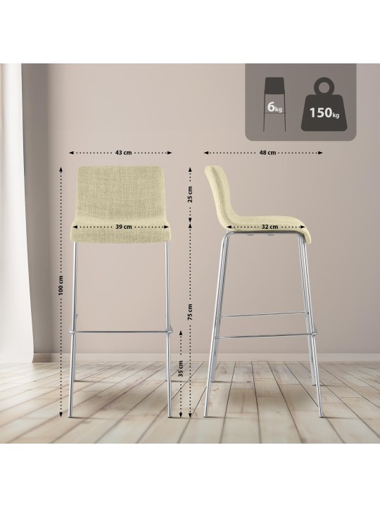 Barkruk Hoover stof 4-poots frame chroom, crème Barkruk Hoover stof 4-poots frame chroom, crème