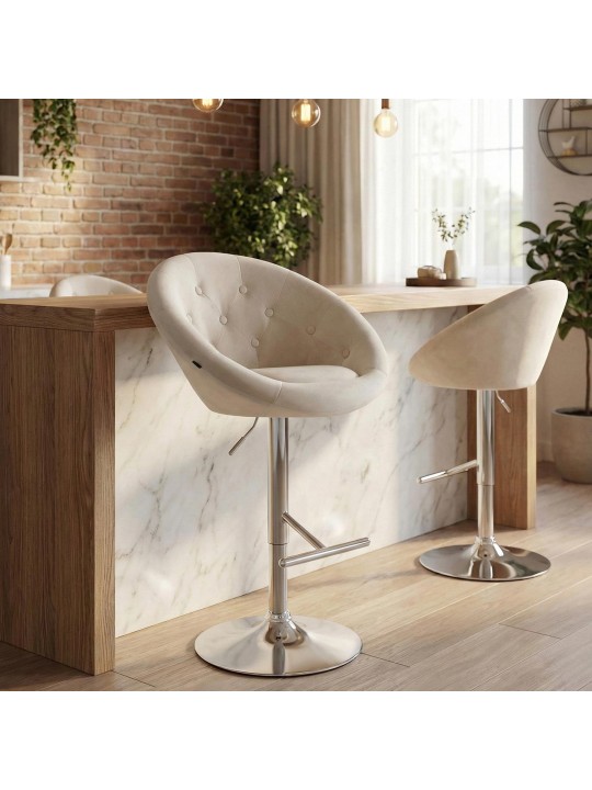 Barkruk London fluweel chroom, crème