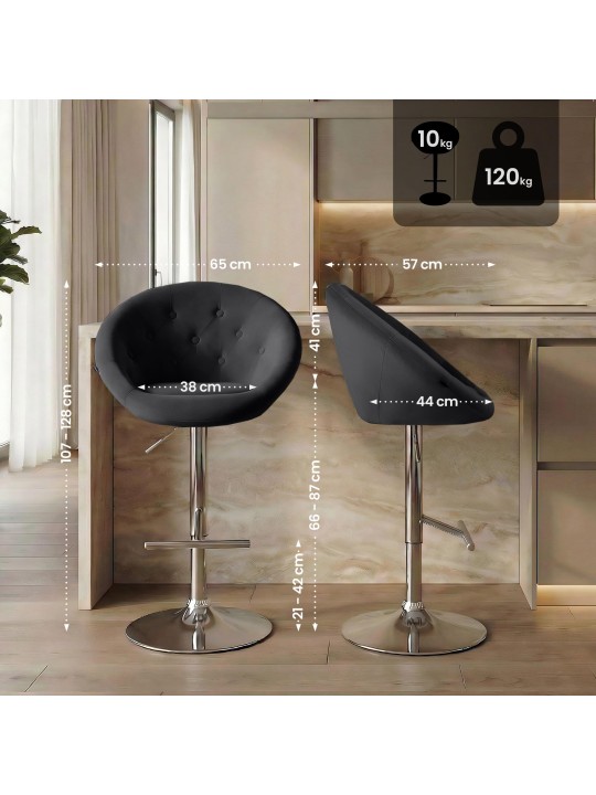 Barkruk London fluweel chroom, zwart