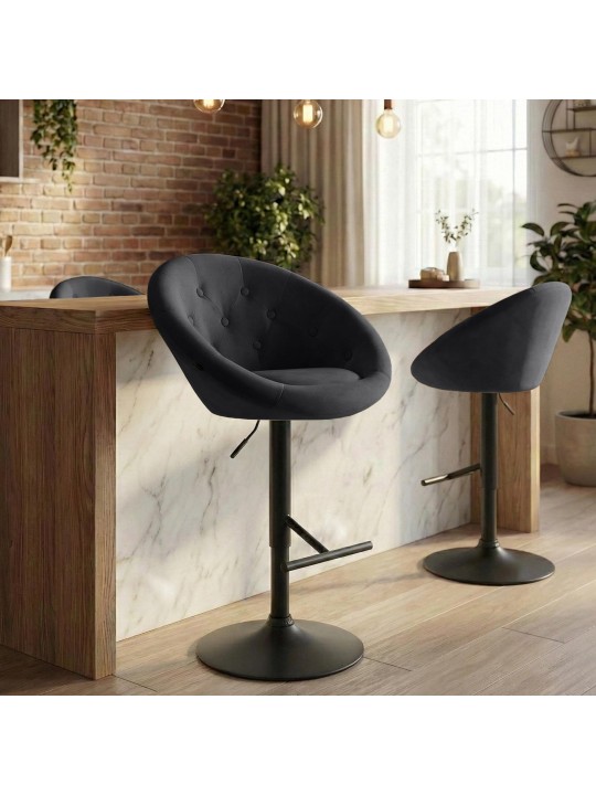 Barkruk London fluweel zwart, zwart