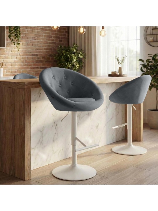 Barkruk London fluweel wit, donkergrijs