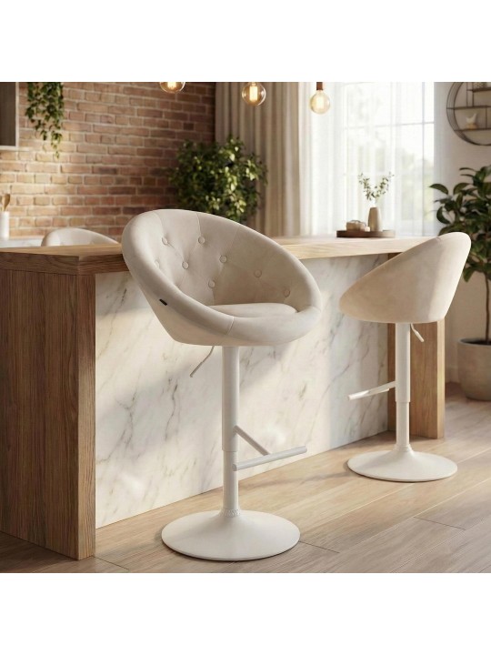 Barkruk London fluweel wit, crème
