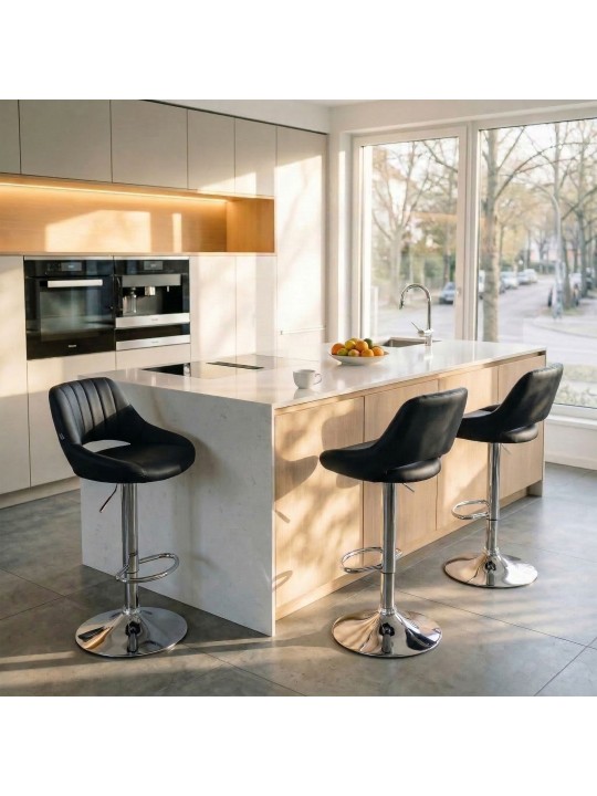 Barkruk Milet kunstleer chroom, zwart