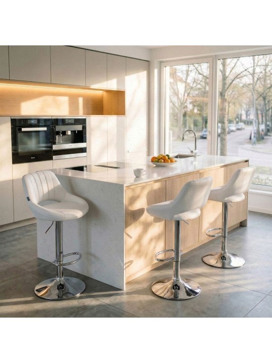 Barkruk Milet kunstleer chroom, wit
