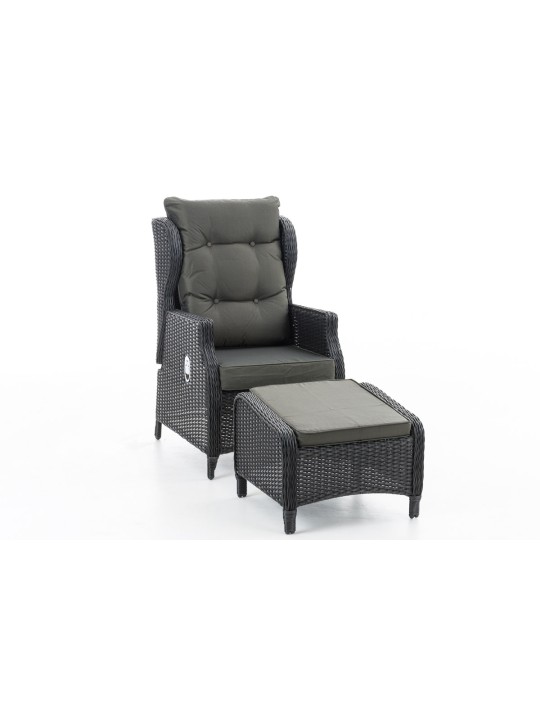 Breno fauteuil incl. voetenbank antraciet, zwart