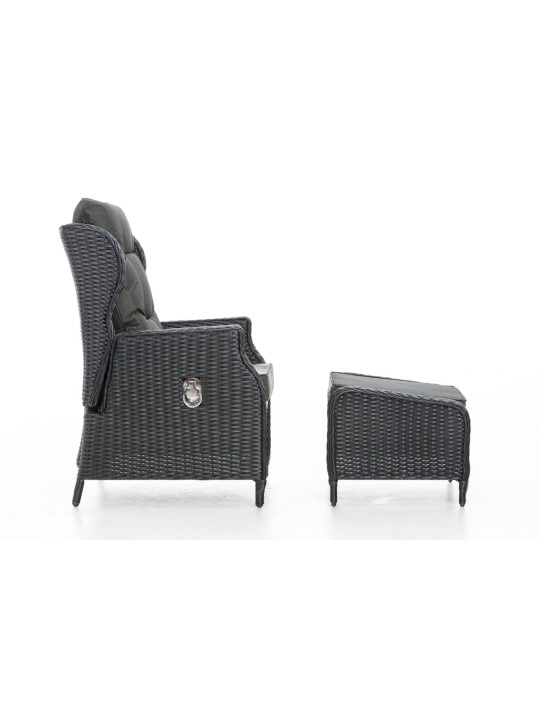 Breno fauteuil incl. voetenbank antraciet, zwart