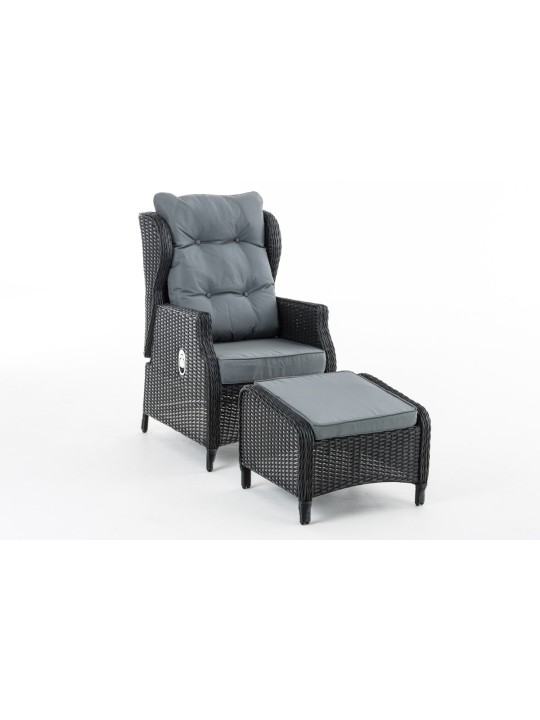 Breno fauteuil incl. voetenbank ijzergrijs, zwart