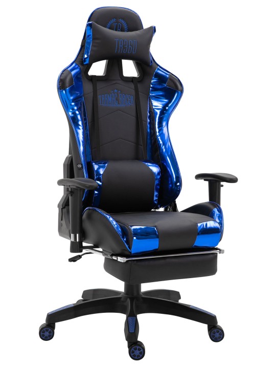Racing bureaustoel Turbo met voetsteun glanzend, zwart/blauw