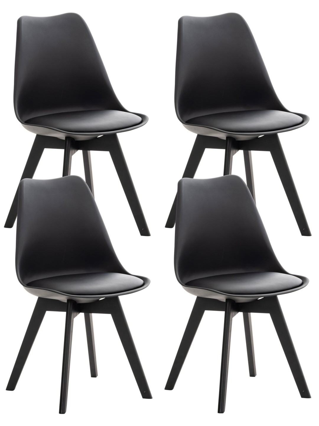 Set van 4 stoelen Linares kunststof, zwart/zwart