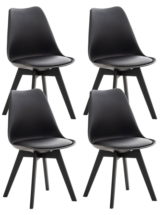 Set van 4 stoelen Linares kunststof, zwart/zwart